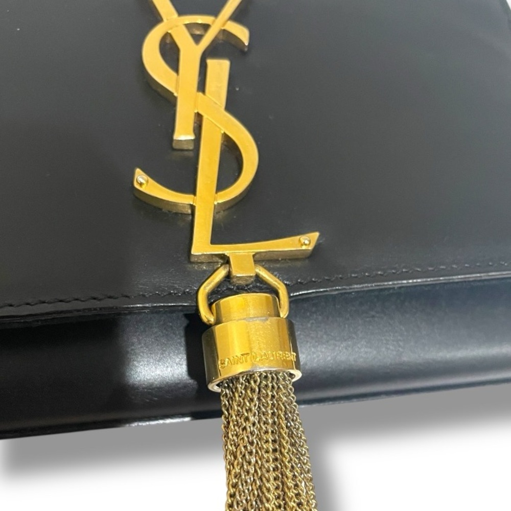 Saint Laurent Kate Tassel Logo Chain Bag In Black Leather With Gold Hardware - Picture 12 of 16